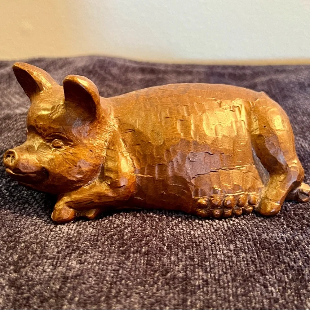 Pig - Vintage Red Mill Carved Art 